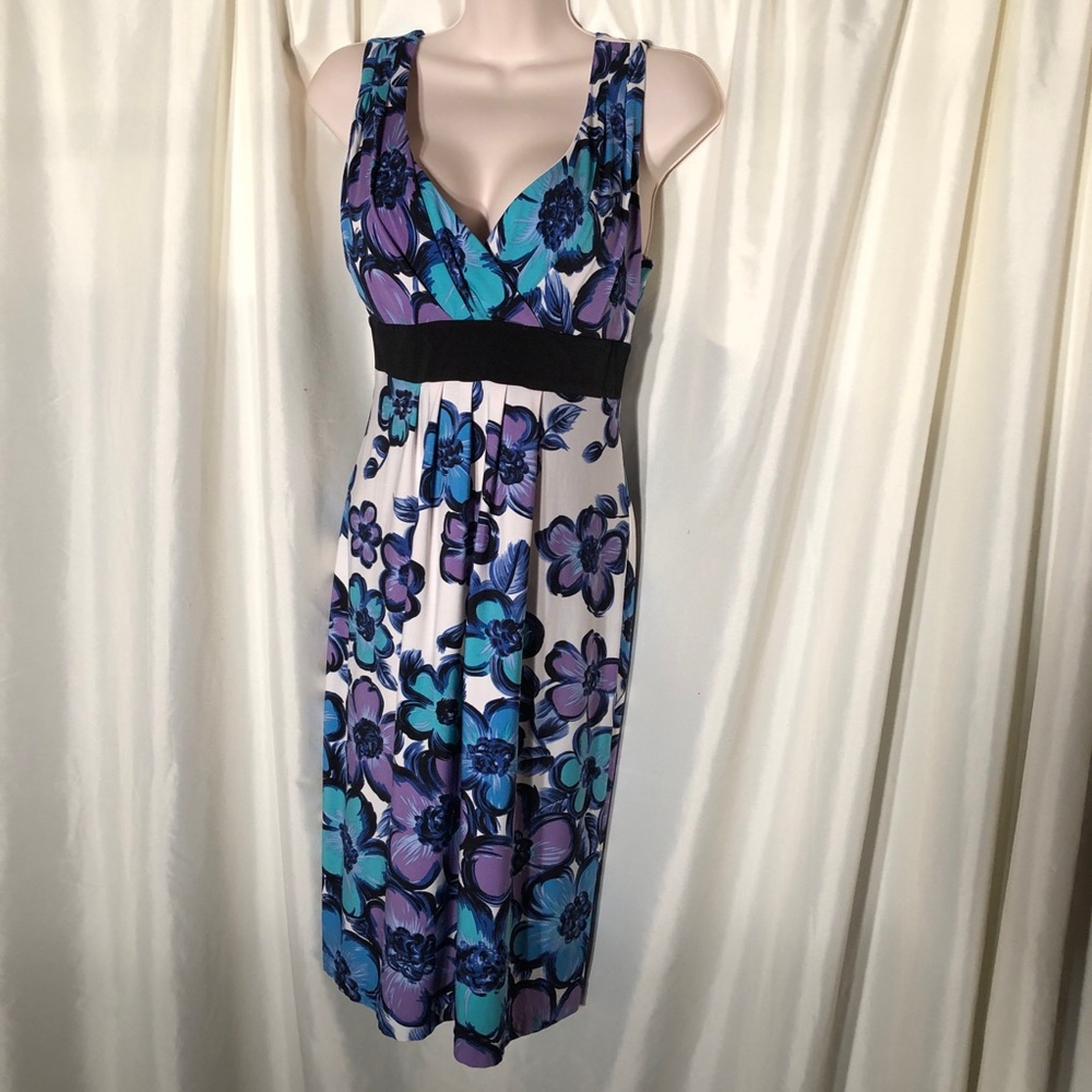 Sweetheart neckline blue floral above knee length dress sz S